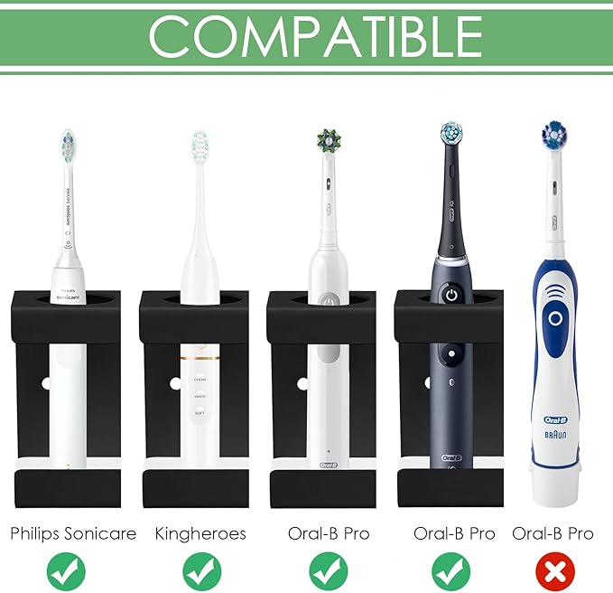 Electric Toothbrush Countertop Holder with Diatomite Stone - Bathroom Sink Organizer or Wall-Mounted Rack, Compatible with Philips Sonicare, Oral-B (Black)