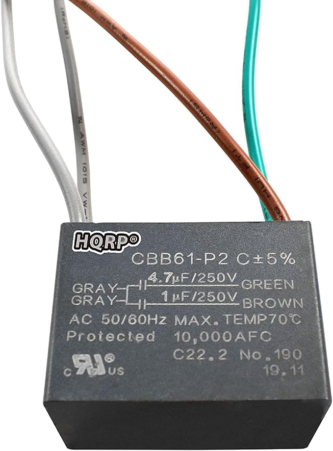 HQRP 2-Pack Ceiling Fan Capacitor CBB61 4.7uf+1uf 4-Wire - Image 2