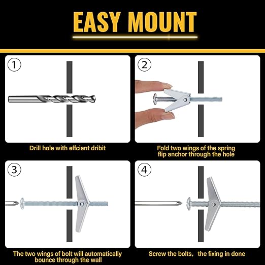28PCS Toggle Bolts, Wing Nuts, Heavy Duty Hollow Wall Anchors for Drywall Ceiling, 3 Sizes Butterfly Anchors (1/4" 3/16" 1/8") for Hang Shelves, Heavy Fixtures, Metal Drywall Anchor and Screws Kit
