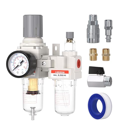 1/4" NPT Compressed Air Filter Regulator Lubricator Combo, Air Compressor Water by AIRZOE