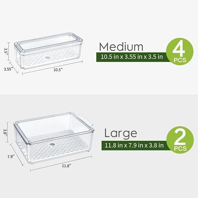 6 Pack Fridge Organizer, Stackable Refrigerator Organizer Bins - Image 2