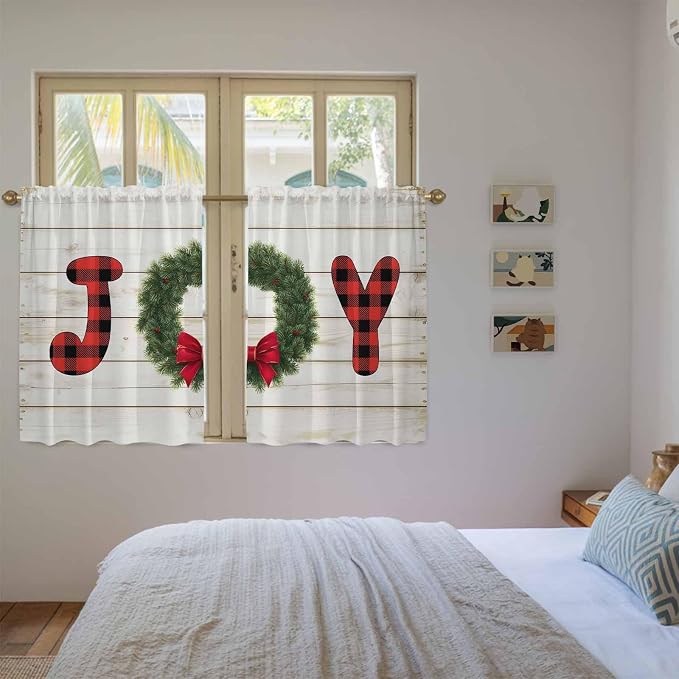 Christmas Wreaths Kitchen Curtains 45 Inch Long 2 Panel Set, Rod Pocket Window - Image 4