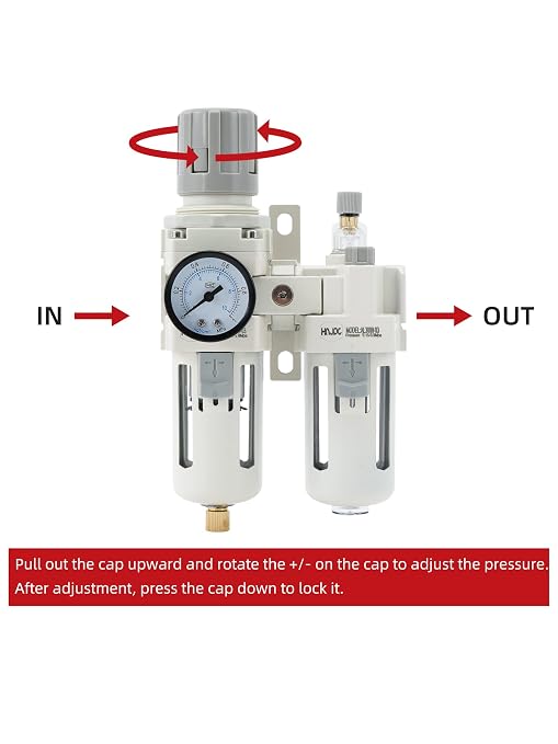 3/8" PT Compressed Air Filter Regulator Lubricator Combo Water/Oil Trap - Image 4