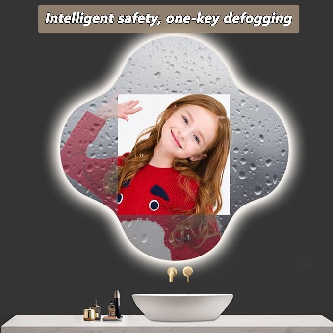 Irregular Bathroom Mirror with LED Light, Wall Mounted Mirror with Demister Pad - Image 3