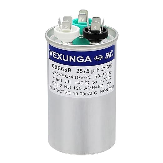 VEXUNGA 25/5 uF 25+5 MFD 370V or 440V Dual Run Start Round A/C Capacitor 25 5 by VEXUNGA