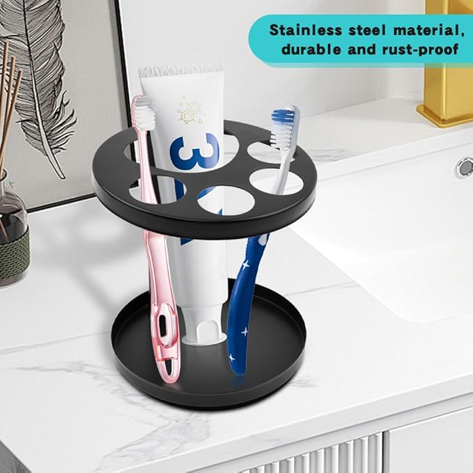 Stainless Steel Toothbrush Holder for Bathroom, Ventilated Organizer Stand with Separate Slots for Electric Toothbrushes, Toothpaste, Razors & Comb