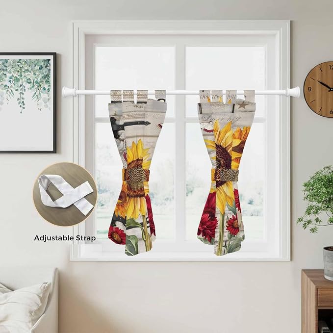 Red Yellow Sunflowers Bedroom Curtains 63 Inch Length, Window Curtains Tab Top - Image 5