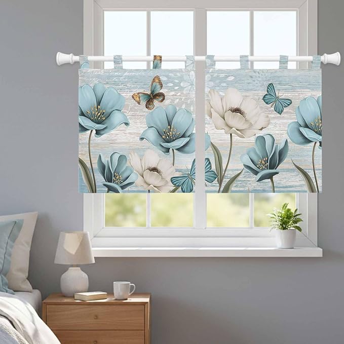 Spring Floral Kitchen Curtains 24 Inch Length, Small Window Curtains Tab Top - Image 9