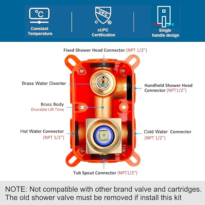 POP SANITARYWARE Shower Tub Faucet Set Brushed Gold Bathroom Shower System with Tub Spout Wall Mounted Rainfall 12 Inch Thickened Shower Head and Handle Set Include Shower Valve and Trim Kit