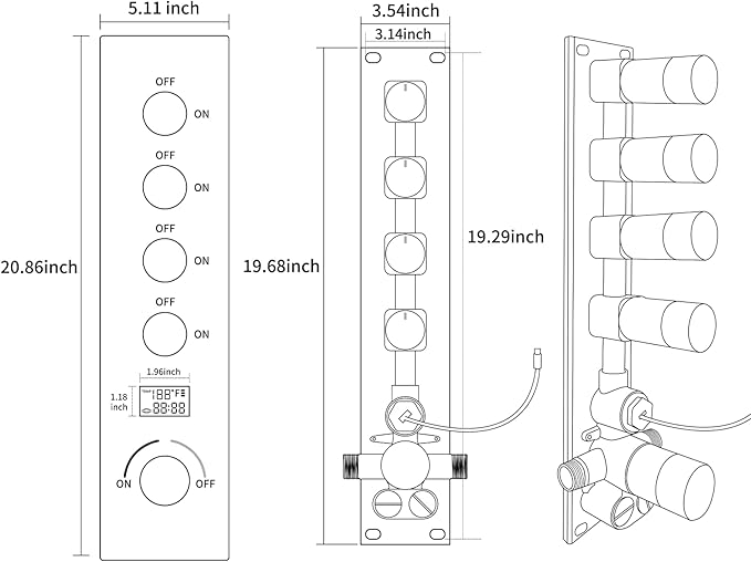 Shower Faucet Set Brushed Gold Luxury Shower System with 16X24 Inch Ceiling Mount Rainfall&Waterfall Shower Head, 6 PCS Body Jet, Handheld Spray, Digital Temperature Display 4 Way Shower