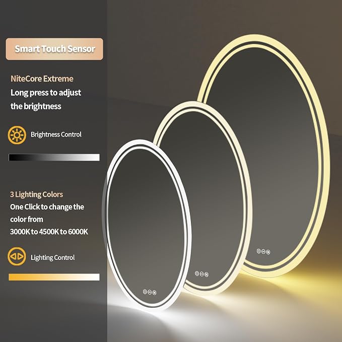 LUVODI Lighted LED Bathroom Mirror: 32”x24” Oval Wall Mounted Dimmable Makeup - Image 4