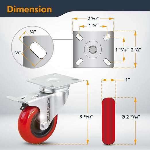 POWERTEC 3 Inch Swivel Caster Wheels Set of 4 - Image 5