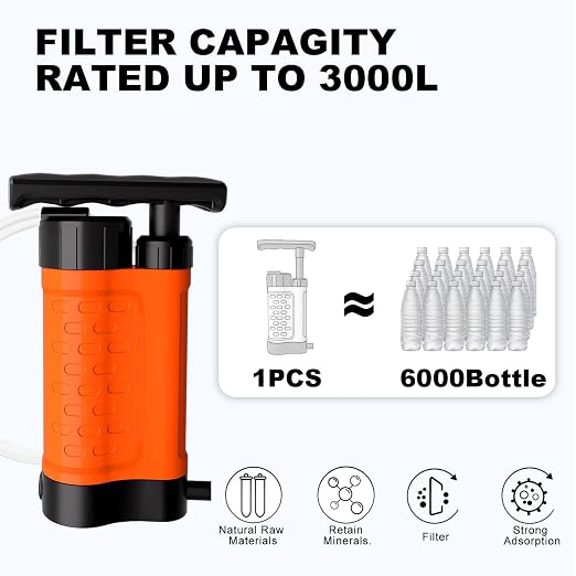 Portable Water Filter Pump, 0.01 Micron Manual Survival Water Purifier - Image 4