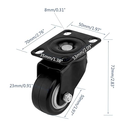4 PCS 2 inch Heavy Duty Caster Wheels Polyurethane PU Rubber Swivel Casters - Image 2