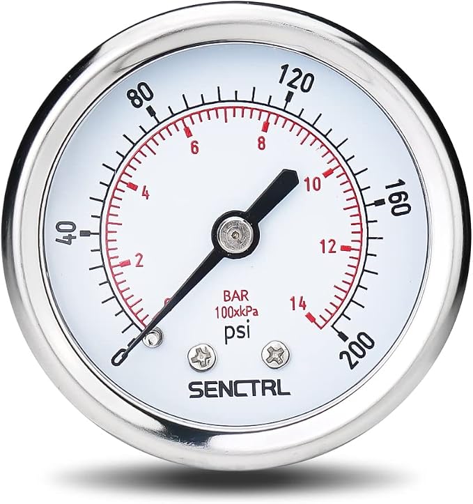 SENCTRL 200 Psi Pressure Gauge, 1/4 NPT Back Mount, Waterproof, Stainless Steel by senctrl