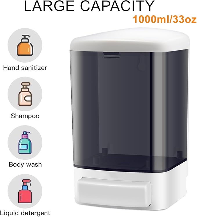 6-Pack Soap Dispenser Wall Mount 1000ml (33.8oz) –Commercial Heavy-Duty Plastic Liquid Dispenser for Soap,Shampoo, Hand Sanitizer– Manual Pump for Bathroom, Kitchen, Restaurant,Hotel (1000ml)