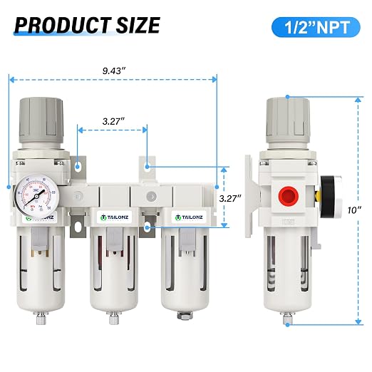 TAILONZ PNEUMATIC 0-150PSI 1/2 Inch NPT Grade 3 Stage Air Drying System - Image 2