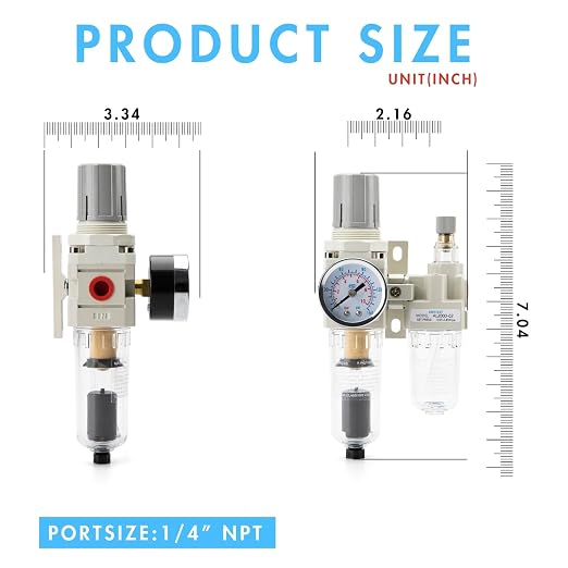 1/4" NPT Air Compressor Water Separator Regulator Filter Combo Compressed Air - Image 2