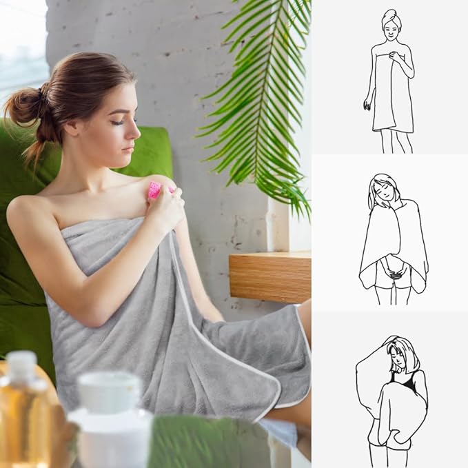 KinHwa Microfiber Bath Towel Large Bathroom Towel Absorbent Shower Towels Soft Bath Towels Large Size for Women Men Ideal for Spa, Swimming, Pool Light Gray 2 Pack 30inch x 60inch