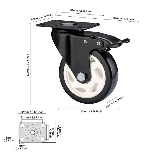 Caster Wheels - 4 Inch Casters Set of 4 Heavy Duty, BOSGEOT Locking Industrial - Image 5