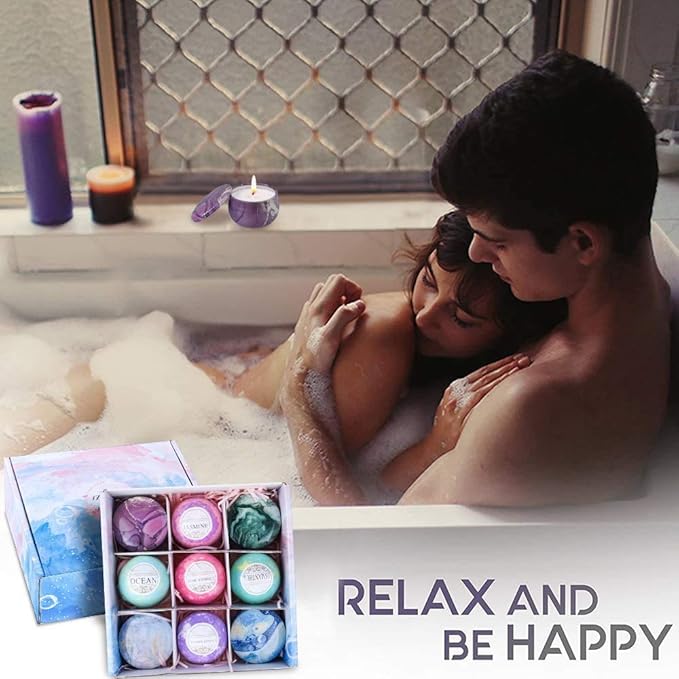 Bath Bombs Gift Set - 5 Large Fizzy Spa Bombs with 4 Scented Candles for Women - Moisturizing Bubble Bath with Essential Oils for Valentine's, Birthday Gifts