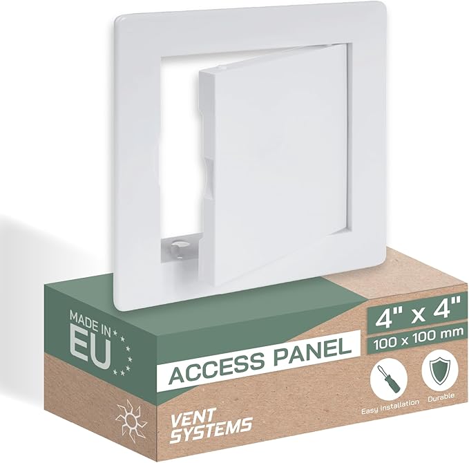 Vent Systems 4 x 4 Inch (Opening) White ABS Plastic Access Panel - Access Door for Drywall, Wall, Ceiling - Electrical, Plumbing Service Wall Hole Cover - Inspection Door - 5.3 x 5.3 Inch (Outer)