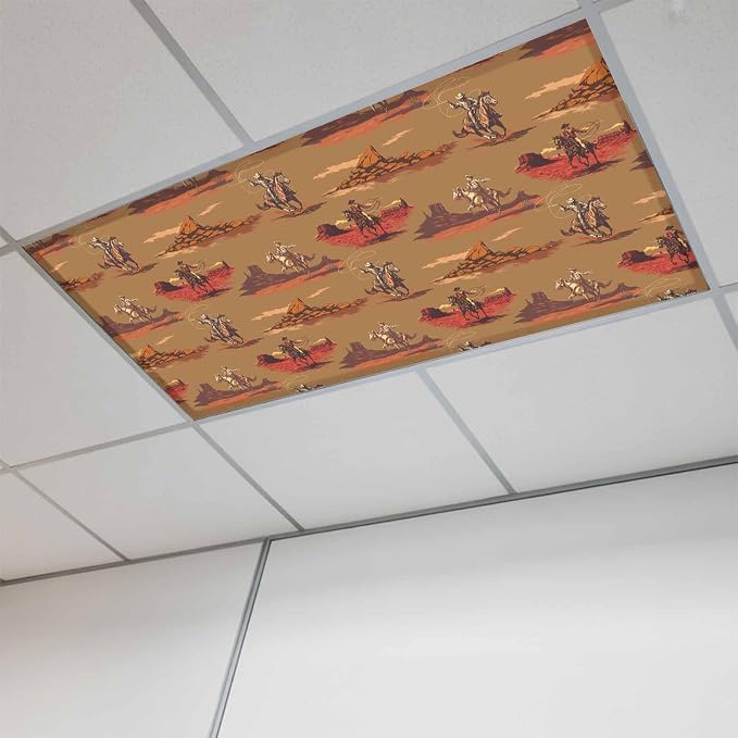 Cowboys Horses 1 Pc Fluorescent Light Cover 4 x 2 Feet, Desert Ethnic Winds - Image 2