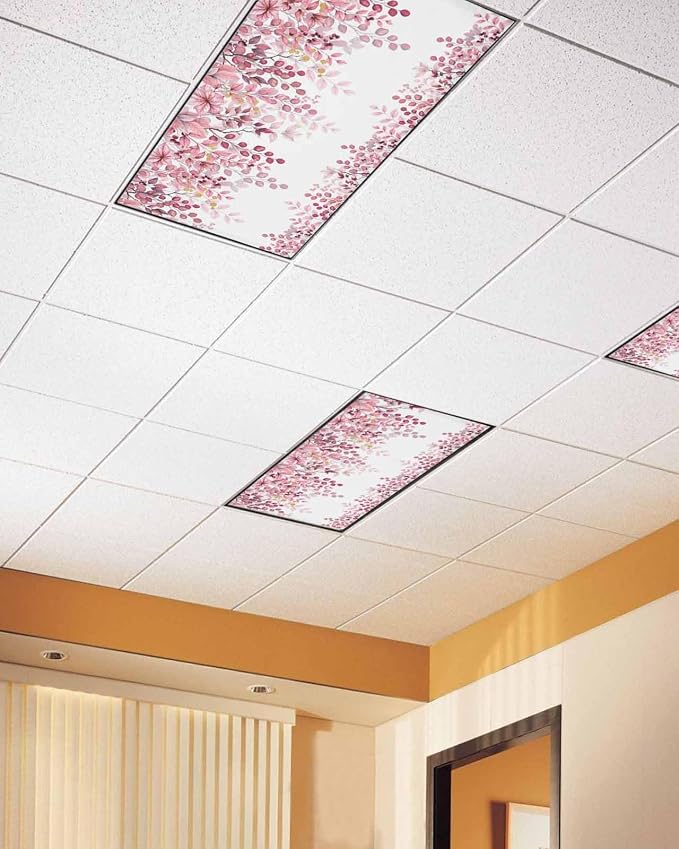 Fluorescent Light Covers for Ceiling Lights Pink Eucalyptus Leaves Magnetic - Image 2