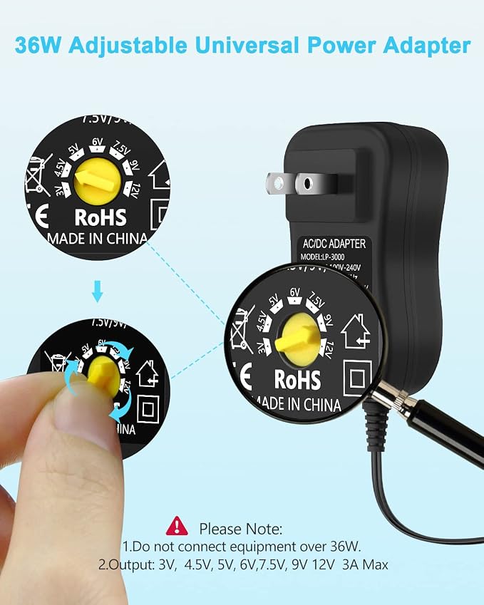 Aclorol 36W Universal AC/DC Power Adapter 3~12V 3A Adjustable Power Supply - Image 2