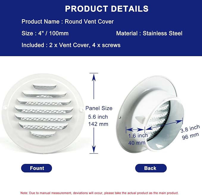 4 Inch Round Air Vent Covers, LouanXpert Stainless Steel Soffit Vent Covers - Image 2