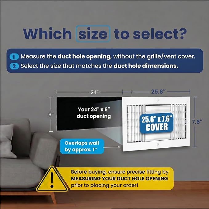 26x6 Aluminum 3-Way Air Vent Cover Wall or Ceiling HVAC Register Multi-Shutter - Image 2