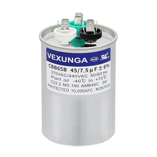 VEXUNGA 45/7.5 uF 45+7.5 MFD 370V or 440V Dual Run Start Round A/C Capacitor by VEXUNGA