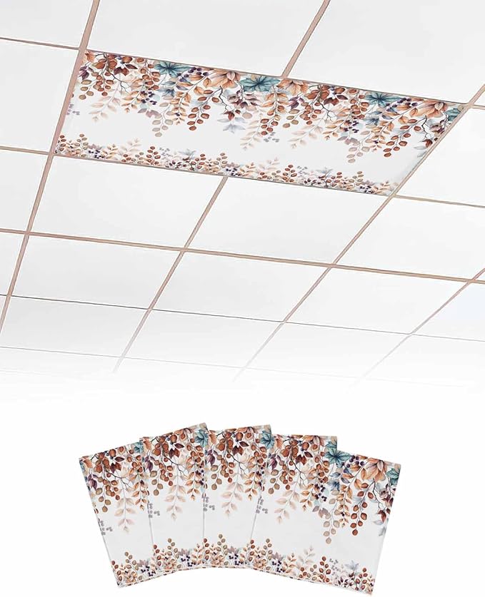 Fluorescent Light Covers for Ceiling Lights Fall Orange Eucalyptus Leaves by Home+L6