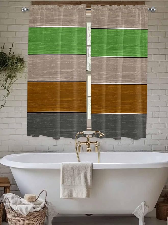 Farm Gray Green Brown Wood Grain Window Valance Curtains, Rustic Wooden Plank - Image 5