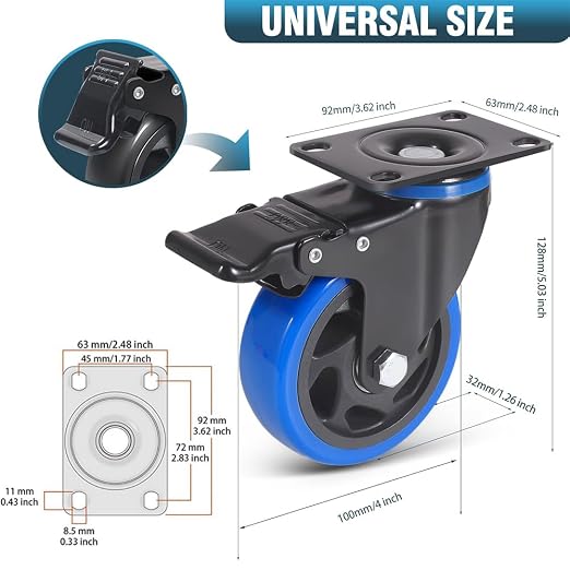 4" Caster Wheels Set of 4, Heavy Duty Casters - Image 2