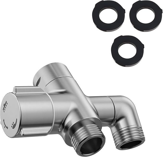 3-Way Shower Diverter Valve, 1 Inlet for 2 Outlets - Solid Metal Divider Allows Switching Between Fixed & Handheld Showerheads, G1/2 Universal Fit, (Brushed Nickel)