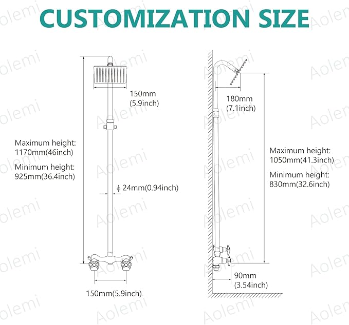 Aolemi Outdoor Shower Kit Fixtures 6 Inch Center with Adjustable Slide Bar,6 Inch Showerhead,2-Handle with Mix Valve,Matte Black