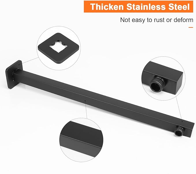 HarJue Shower Arm, Rain Shower Head Extension Extender, With Flange and Teflon Tape, Made of Thicken Stainless Steel for Bathroom Rainfall Shower (20 Inch, Matte Black)