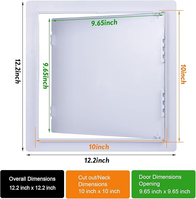 Plumbing Access Panel for Drywall 10 x 10 Inch Plastic Access Door Removable Wall Access Panel Ceiling Reinforced Hinged Durable White