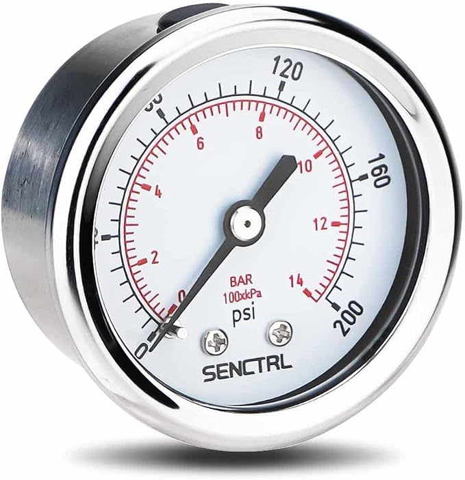 SENCTRL 0-200 psi Pressure Gauge, 1/8 NPT Back Mount, Waterproof, Stainless by senctrl