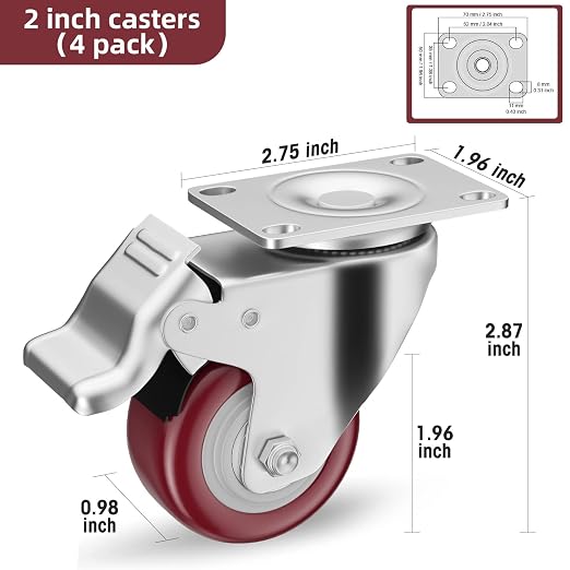 2" Heavy Duty Plate Casters - Image 2