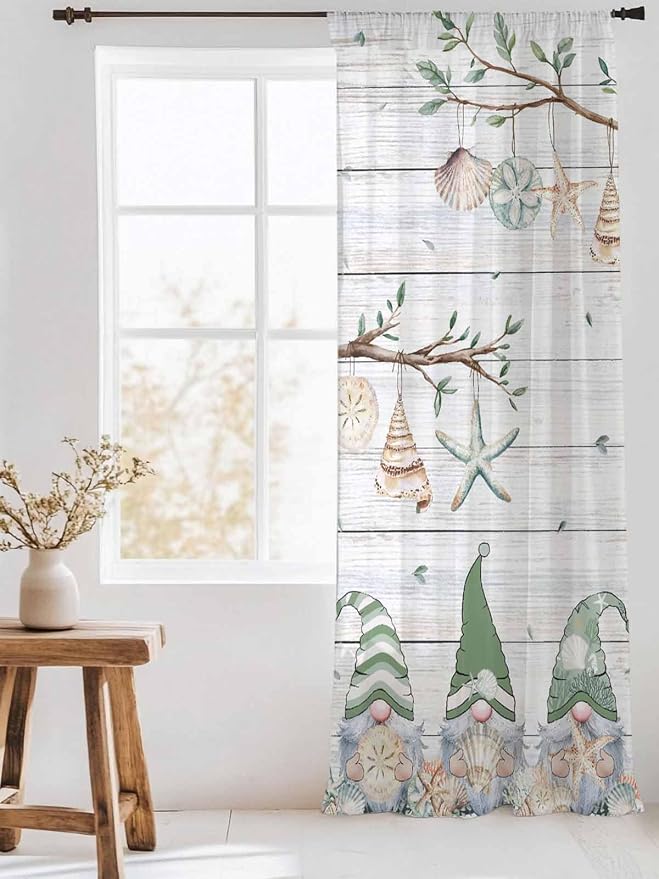 Sheer Curtains 84 Inches Long, Sage Green Gnomes Semi Sheer Curtains Light - Image 3