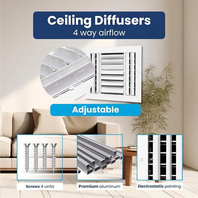 20x20 Aluminum 4-Way Air Vent Cover Wall Ceiling Register HVAC Duct Opening - Image 4