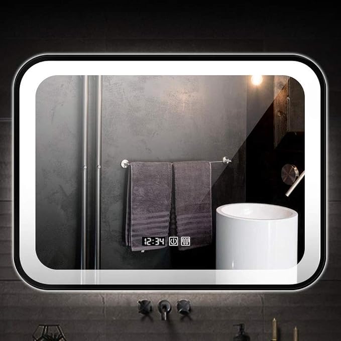 Bathroom Mirror with LED Light and Demister Pad Wall Mounted Mirror Makeup by Unknown