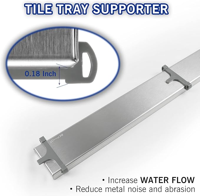 Linear Shower Drain 48", Brushed Floor Drain with Tiled Insert Grate & Hair Strainer, 304 Stainless Steel Bathroom 2-in-1 Tiled in Drain, CUPC Certified (Brushed, 48'')