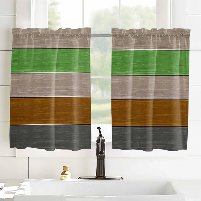 Farm Gray Green Brown Wood Grain Window Valance Curtains, Rustic Wooden Plank - Image 4