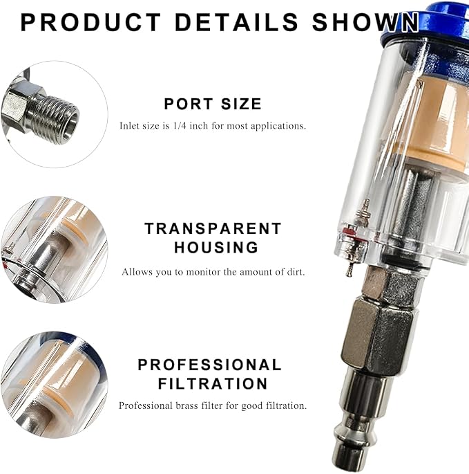 2 PCS Water Oil Separator Filter, 1/4" NPT Inlet and Outlet Airbrush Filter Air - Image 3