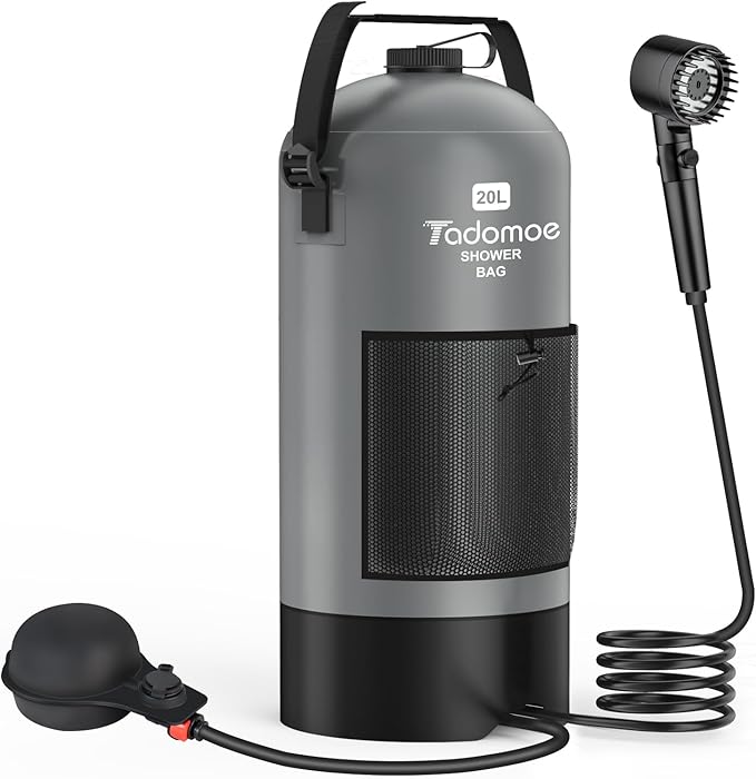 Portable Shower for Camping, 5 Gal/20 L Solar Heating Camping Shower Bag with Shower Pump, Portable Shower Head, Essential for Camping,Festivals, Overlanding, Beach Trips