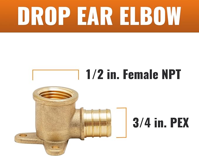 SUNGATOR 4-Pack PEX 3/4" x 1/2" Female NPT Drop Ear Elbow, from PEX to Threaded Pipe