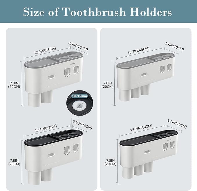 Toothbrush Holders Wall Mounted, Toothbrush Holder with Automatic Toothpaste Dispensers, 6 Brush Slots, 3 Magnetic Cups,1 Cosmetic Drawer Organizer and 1 Large Storage Tray